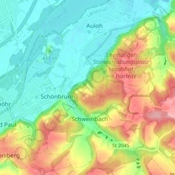 Carte topographique Kranzed, altitude, relief