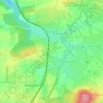 Carte topographique Gehräcker, altitude, relief