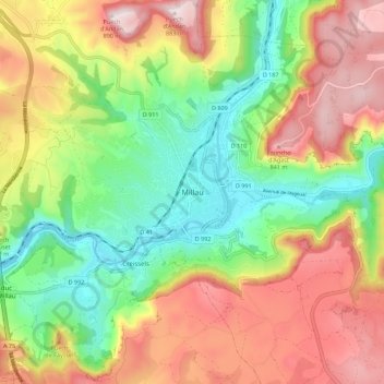 Carte topographique Millau, altitude, relief