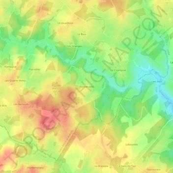 Carte topographique Bonnevialle, altitude, relief