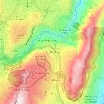 Carte topographique Urb. El Madrigal, altitude, relief