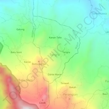 Carte topographique Tangru, altitude, relief