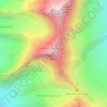 Carte topographique Täschhorn, altitude, relief