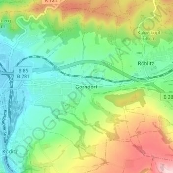 Carte topographique Gorndorf, altitude, relief