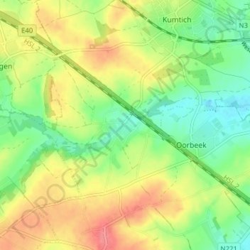 Carte topographique Hoksem, altitude, relief