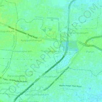 Carte topographique Thelliyaragaram, altitude, relief