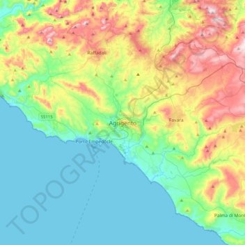 Carte topographique Agrigent, altitude, relief