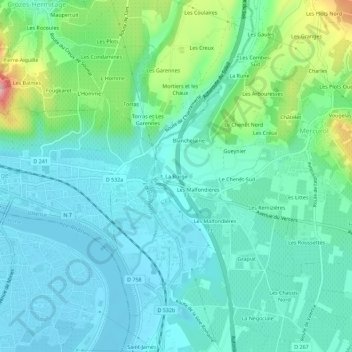 Carte topographique La Burge, altitude, relief