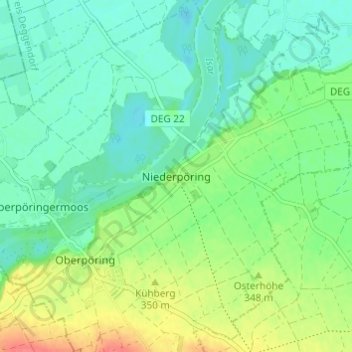 Carte topographique Niederpöring, altitude, relief