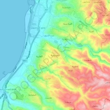 Carte topographique Maghdoucheh, altitude, relief