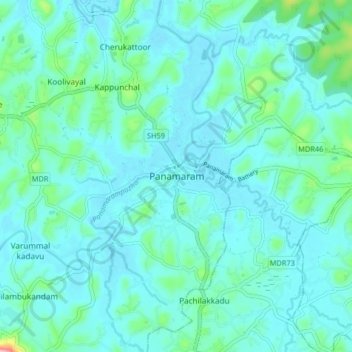Carte topographique Panamaram, altitude, relief