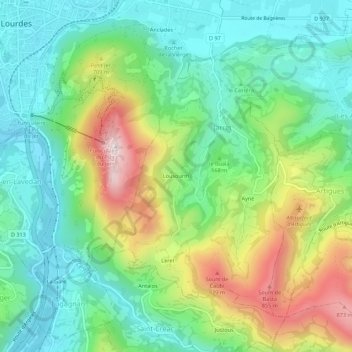 Carte topographique Lousourm, altitude, relief