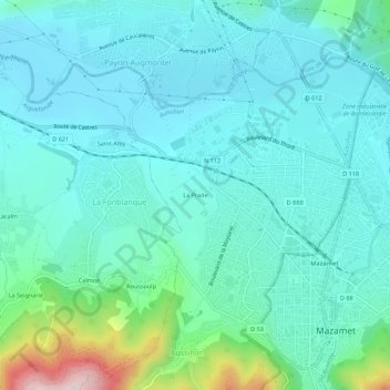 Carte topographique La Prade, altitude, relief