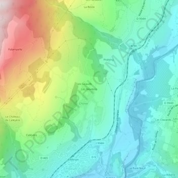 Carte topographique Les Nevières, altitude, relief
