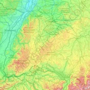 Carte topographique Zollernalb, altitude, relief