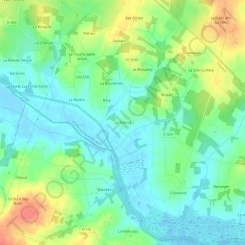 Carte topographique Le Thénot, altitude, relief