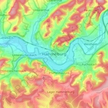 Carte topographique Hammelburg, altitude, relief