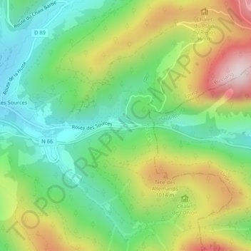 Carte topographique Source de la Moselle, altitude, relief