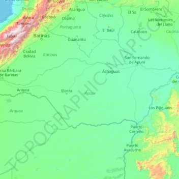 Carte topographique Apure, altitude, relief