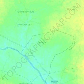 Carte topographique Bachwai, altitude, relief