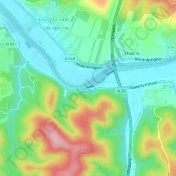 Carte topographique Arcambal, altitude, relief