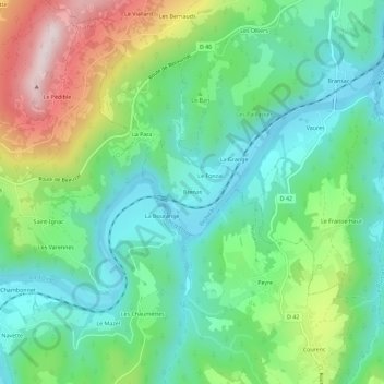 Carte topographique Brenas, altitude, relief