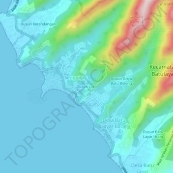 Carte topographique Dusun Loco, altitude, relief