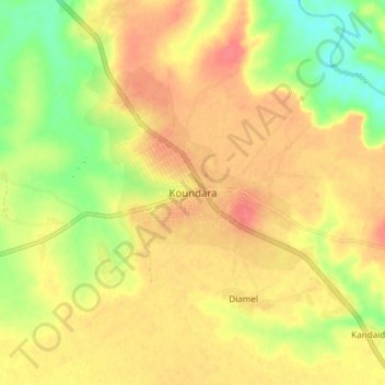 Carte topographique Koundara, altitude, relief