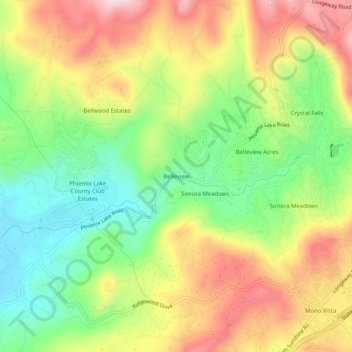 Carte topographique Belleview, altitude, relief
