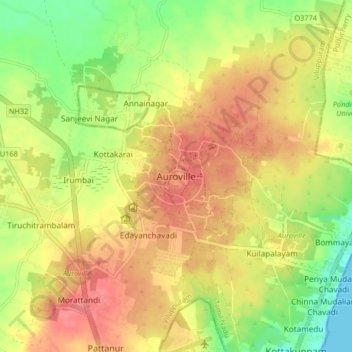Carte topographique Auroville, altitude, relief