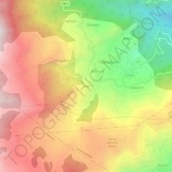 Carte topographique Ziwi, altitude, relief