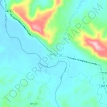 Carte topographique Jalpilla, altitude, relief