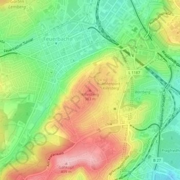 Carte topographique Killesberg, altitude, relief