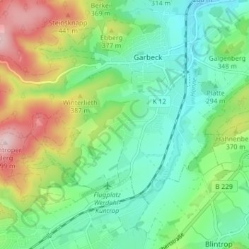 Carte topographique Höveringhausen, altitude, relief