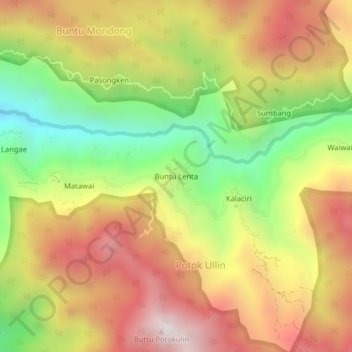 Carte topographique Buntu Lenta, altitude, relief