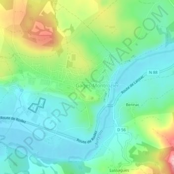 Carte topographique Gages le Haut, altitude, relief