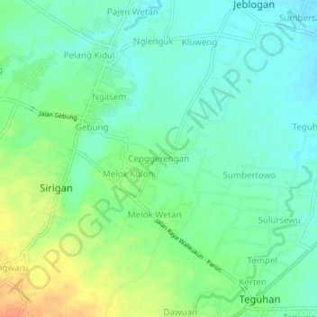 Carte topographique Cenggerengan, altitude, relief
