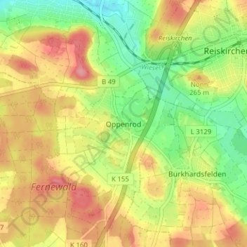 Carte topographique Oppenrod, altitude, relief