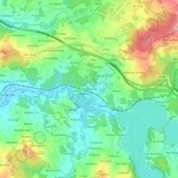 Carte topographique Balastreira, altitude, relief