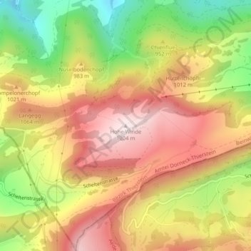 Carte topographique Hohe Winde, altitude, relief