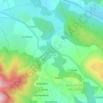 Carte topographique Grotte Bernard, altitude, relief