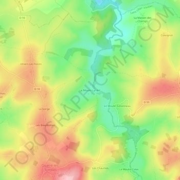 Carte topographique Le Moulin Lardot, altitude, relief
