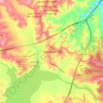 Carte topographique Quatro Barras, altitude, relief