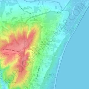 Carte topographique la Marina, altitude, relief