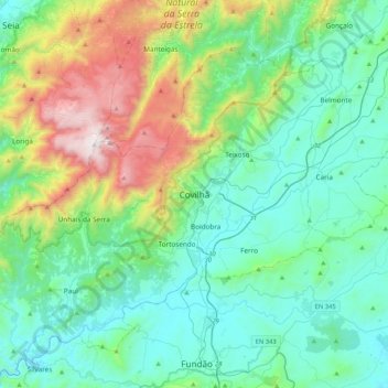 Carte topographique Covilhã, altitude, relief