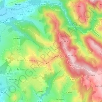 Carte topographique La Levade, altitude, relief