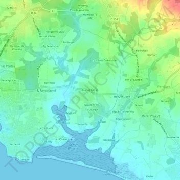 Carte topographique Menez Groas, altitude, relief