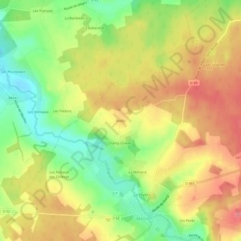 Carte topographique Nailly, altitude, relief