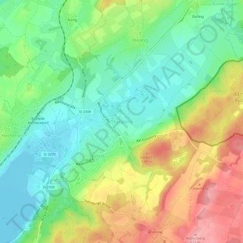 Carte topographique Oberalting, altitude, relief