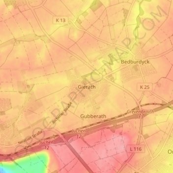 Carte topographique Gierath, altitude, relief